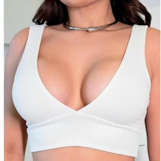 Top Cropped Feminino Canelado Decote V Com Bojo Academia Moda Gringa Fitness Envio Imediato Sensual em Oferta na Shopee