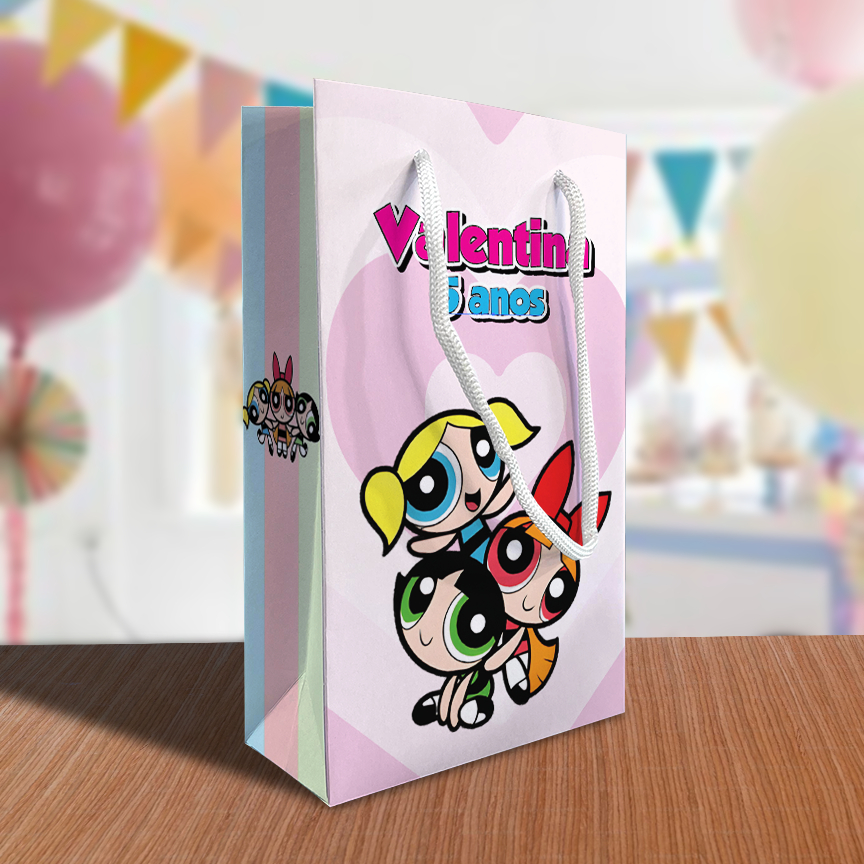 Sacolinha Meninas Superpoderosas Personalizada Kit Festa Coração Lembrancinha Sacola Lindinha Florzinha Docinho