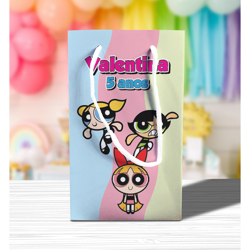 Sacolinha de Festa Meninas Superpoderosas Lembrancinha Personalizada Kit Festa Sacola Pé Lindinha Florzinha Docinho