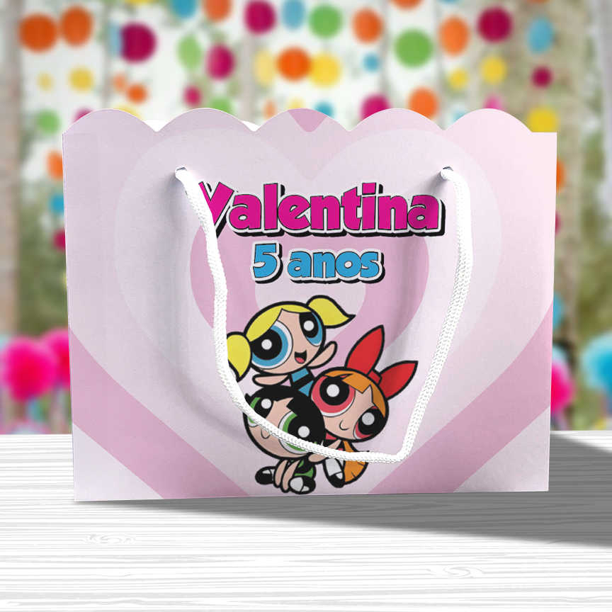Sacolinha de Festa Meninas Superpoderosas Lembrancinha Personalizada KitFesta Sacola Ondulada Lindinha Docinho Florzinha