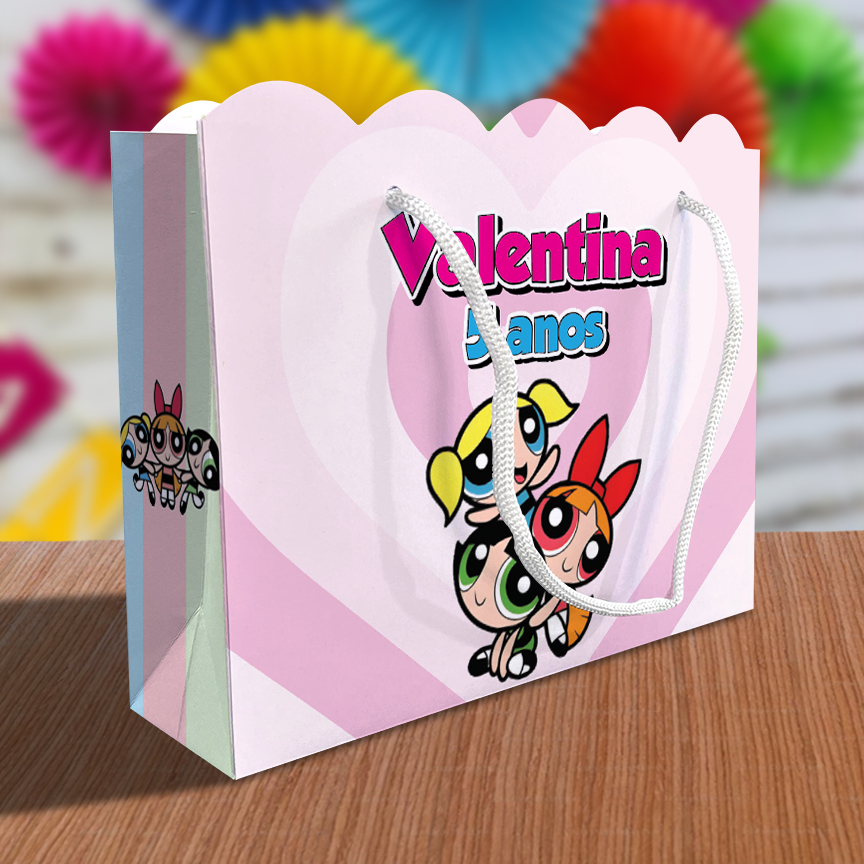 Sacolinha Meninas Superpoderosas Ondulada Personalizada Kit Festa Lembrancinha Sacola Lindinha Docinho Florzinha Coração