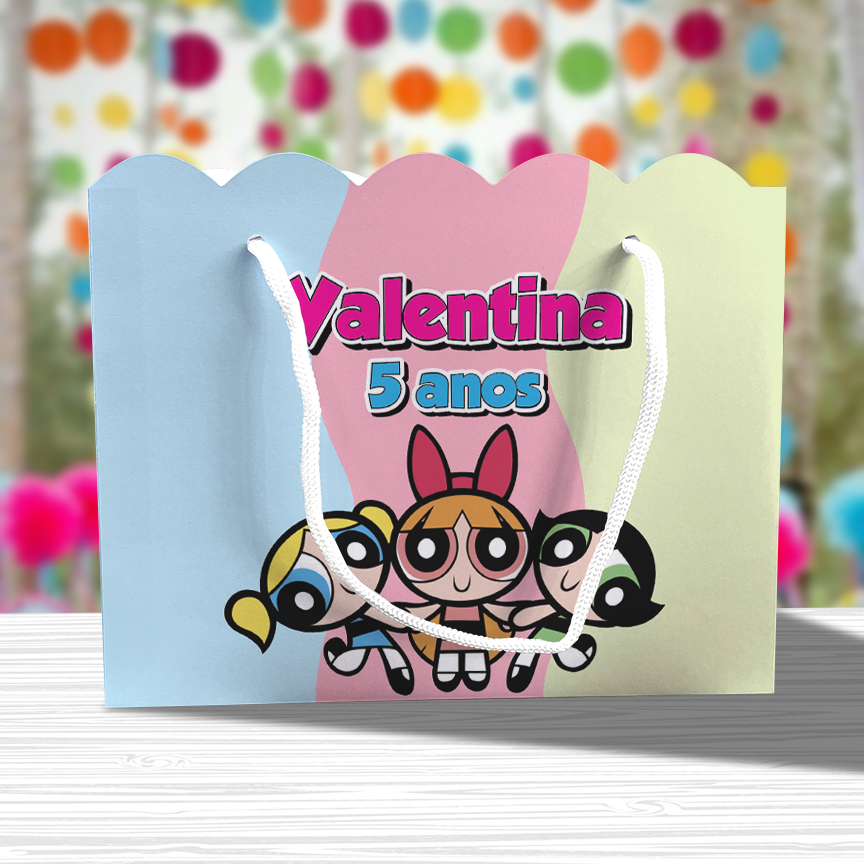 Sacolinha de Festa Meninas Superpoderosas Lembrancinha Personalizada KitFesta Sacola Ondulada Lindinha Docinho Florzinha