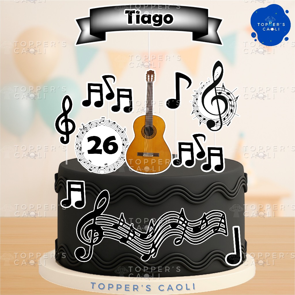 Topo de Bolo Violino Violão Piano Saxofone Trompete Acordeon (Topper Personalizado) Decoração Festa