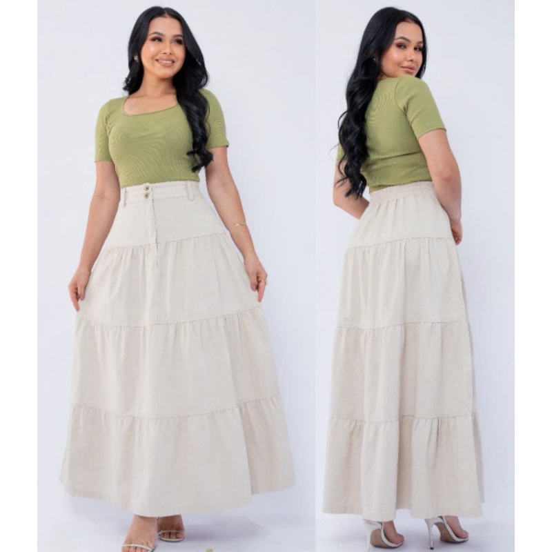Saia Feminino longa três Maria moda evangélica em Oferta na Shopee