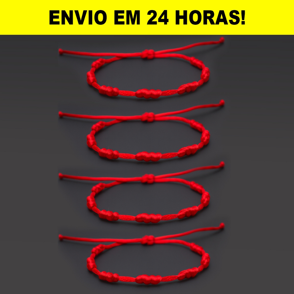 Kit 4 Pulseiras Vermelha 7 Sete Nós Kabbalah Proteção Contra o Mal em Oferta na Shopee