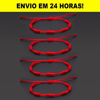 Kit 4 Pulseiras Vermelha 7 Sete Nós Kabbalah Proteção Contra o Mal em Oferta na Shopee
