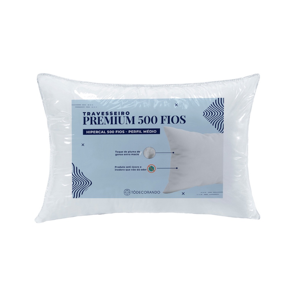 Travesseiro Percal 500 Fios Toque de Pluma 50cm x 70cm Hipercal Premium Pluma Sintética