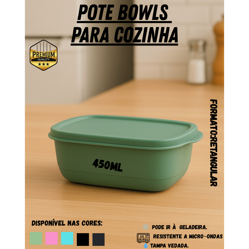 Pote Retangular 450ml Plástico BPA Free – Armazenamento de Alimentos – Organização de Cozinha em Oferta na Shopee