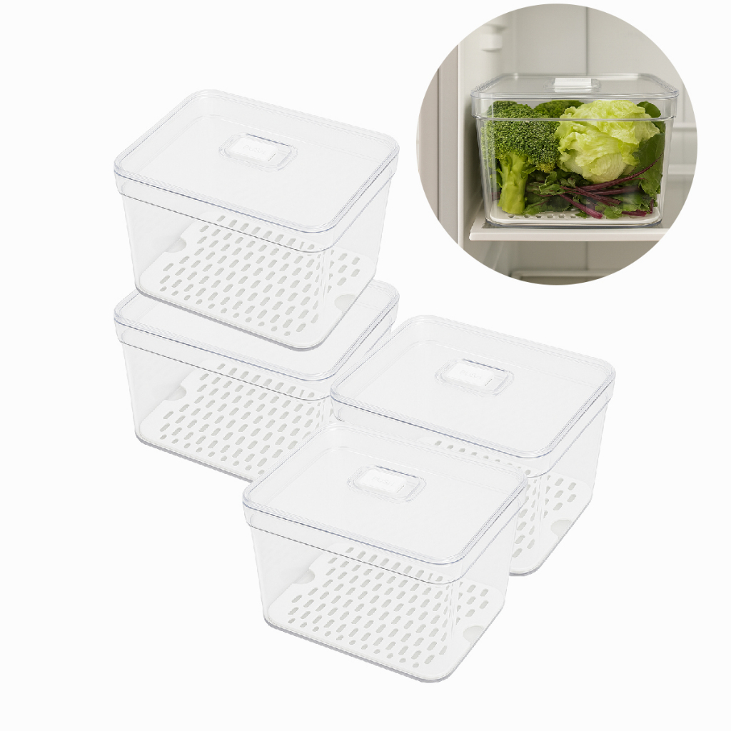 Kit Organizador de Geladeira 3.8L Bandeja Drenagem Com Tampa Multiuso Rebirth em Oferta na Shopee