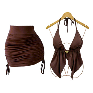 conjunto top cropped bata Malibu Babado Saia curta Franzida suplex Moda Gringa Ajustavel em Oferta na Shopee