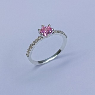 ANEL  EM PRATA 925 PEDRA ROSA ZIRCÔNIA 5MM