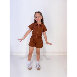 Macacão short ziper Infantil menina Marromfeminina  blogueirinha diva em Oferta na Shopee