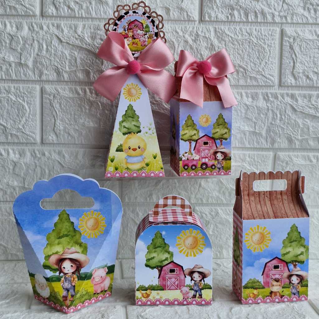 Kit Clássico Caixinhas Personalizadas Fazendinha Rosa Menina Lembrancinhas Aniversário