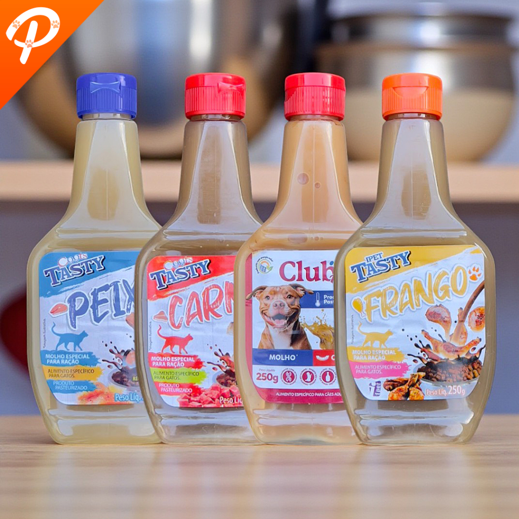 Kit Molho Para Ração Especial Cão e Gato Diversos Sabores Cremosos Tasty e Club Pet Escolha o Seu