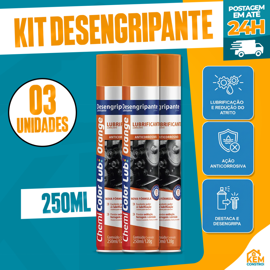 Kit com 03 Lubrificantes Spray Chemicolor Orange
