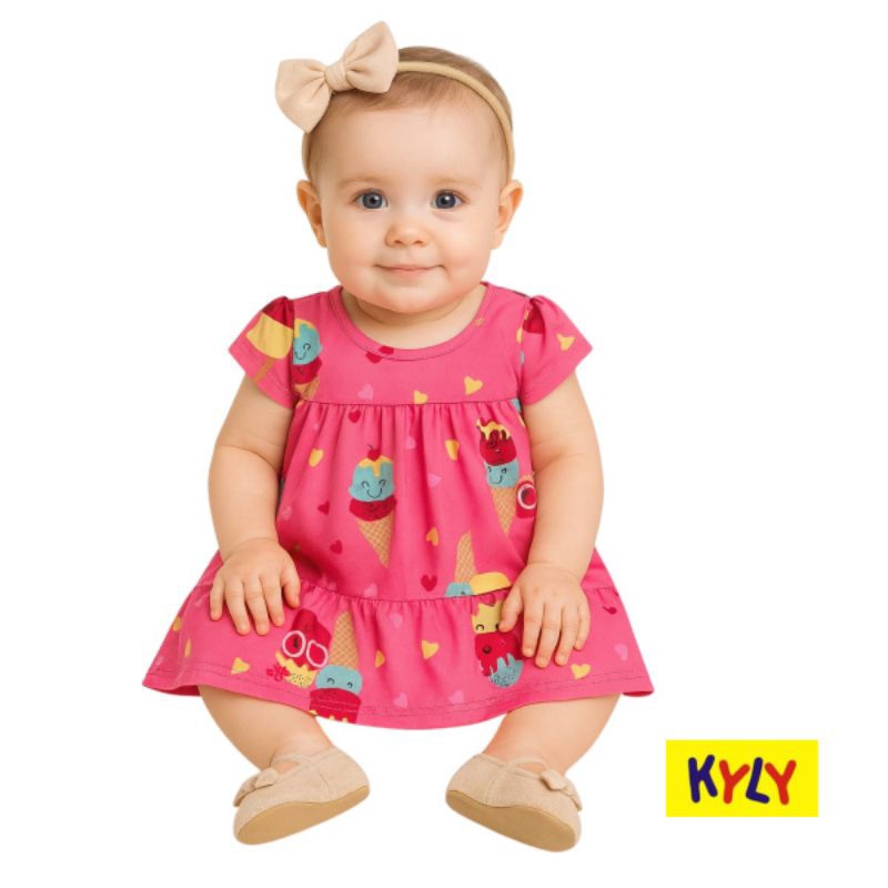 Vestido Bebê Verão Kyly 100% algodão Tamanho M ao G 1000976