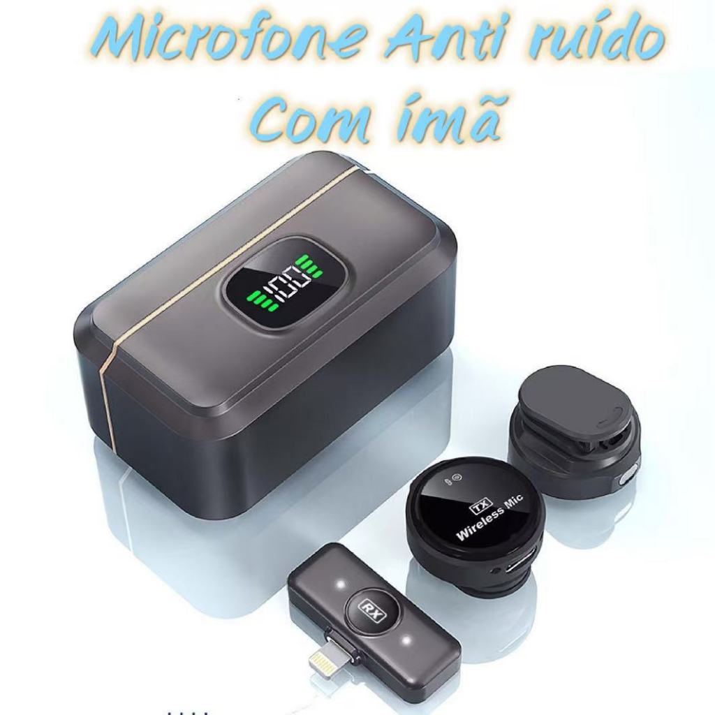 Microfone Mini De Lapela Sem Fio Magnético Profissional Com Cancelamento De Ruído Para iPhone E Android Tipo C