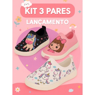 Kit 3 tênis Infantil menina Feminino Calce Fácil Bebê Criança Lançamento Promoção em Oferta na Shopee