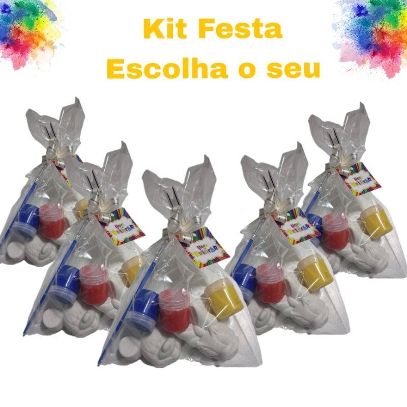 kits lembracinhas para festa infantil - gesso cru com tinta e pincel - diversão garantida - kit sacolinhas supresa