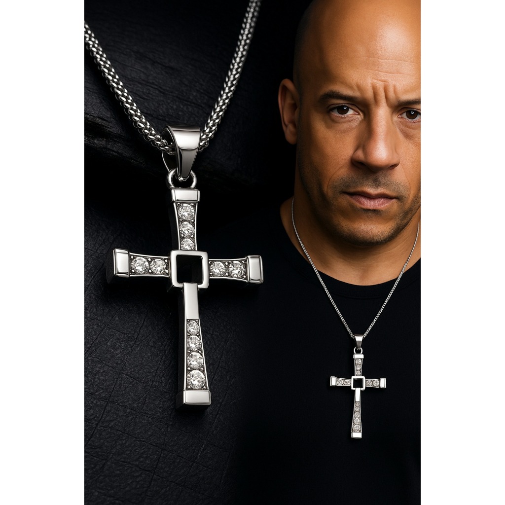 Corrente Masculina Cruz Dom Toretto Prata Aço Inox Premium Velozes e Furiosos Colar Estiloso