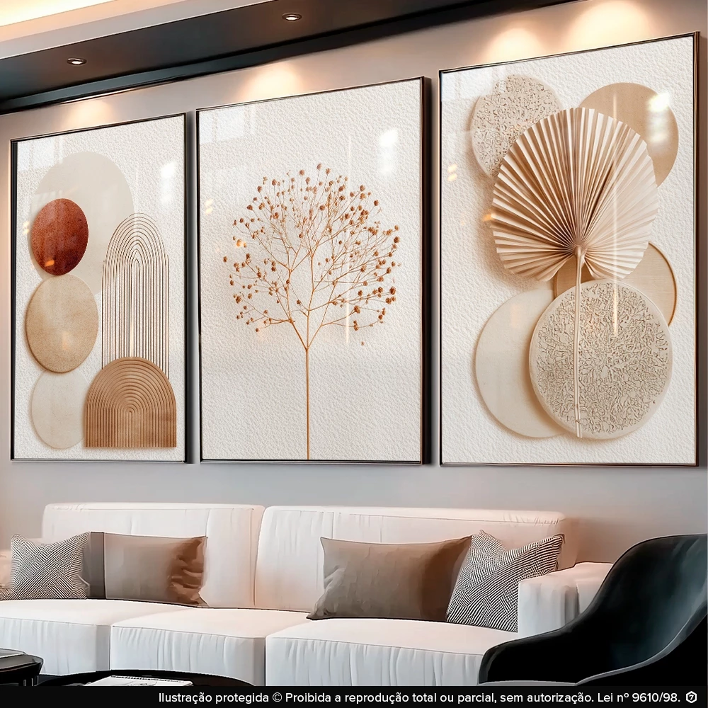 Quadros Decorativos Abstratos Geométricos Boho Neutro Sala — imagem 1