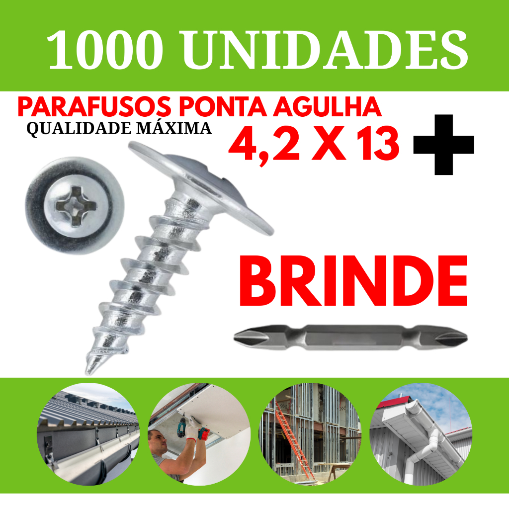 Kit Parafuso Ponta Agulha Phillips 4,2x13 Para Forro PVC Drywall Parafuso Premium