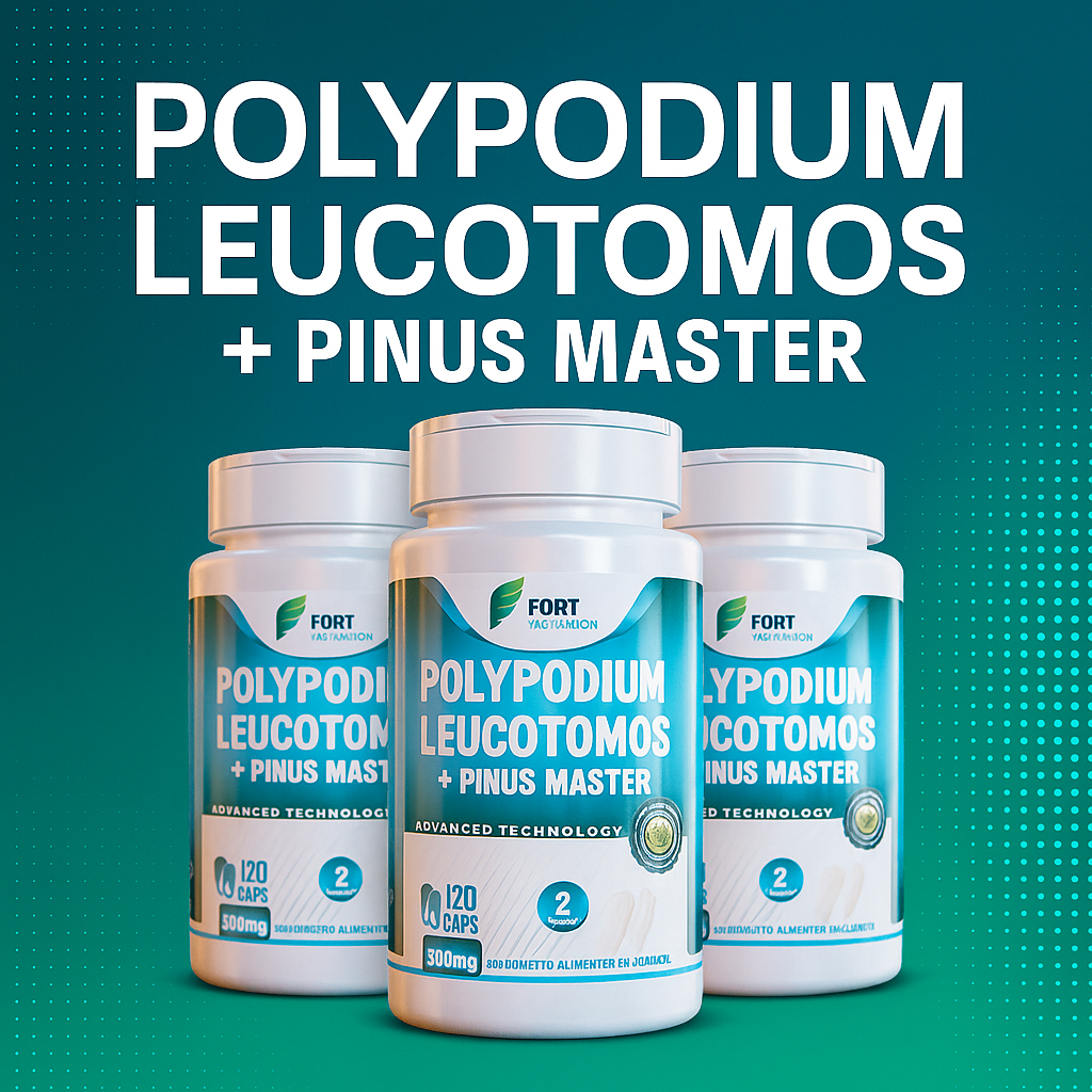 Polypodium Leucotomos + Pinus Master - 120 Cápsulas 500mg  Fort Nutrition | Saúde e Proteção da Pele