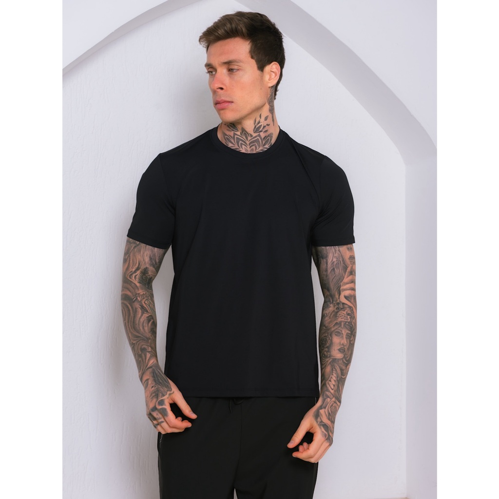 Camiseta Masculino Básico Manga  Curta Com elastano malha frio  Verão    Solto