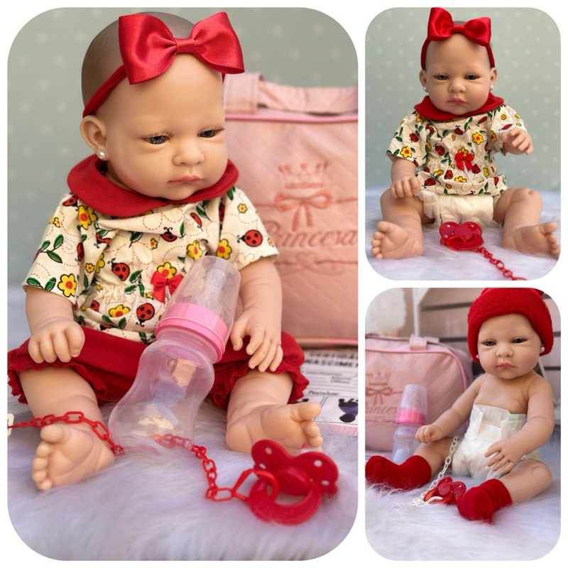 Boneca Bebe Reborn Silicone Realista Original pode dar Banho em Oferta na Shopee