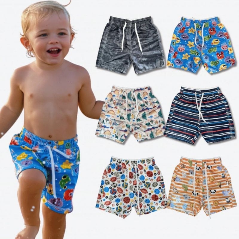 Shorts bebês verão sortido variados de Cordão tactel confortável estampados.