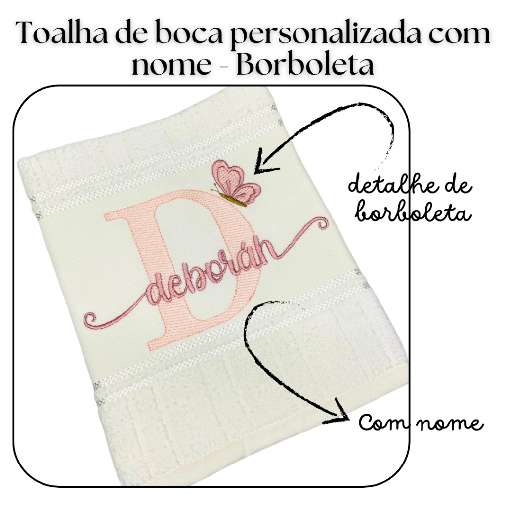 Toalha de boca personalizada com nome - Borboleta em Oferta na Shopee