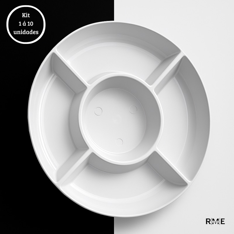 kit 1 á 10 petisqueira 25 cm Petiscos Prato Redondo Petisqueira 5 Divisórias Queijos Amendoim Fondue