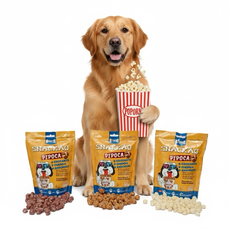 Petisco pet pipoca para cães 60g - Snackão aperitivo gostoso e crocante para cães