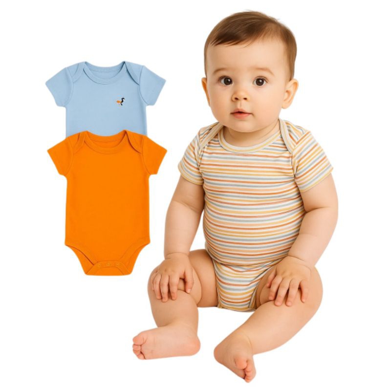 Kit com 3 Bodies manga curta Bebê menino Estilinho tamanho M 0403062