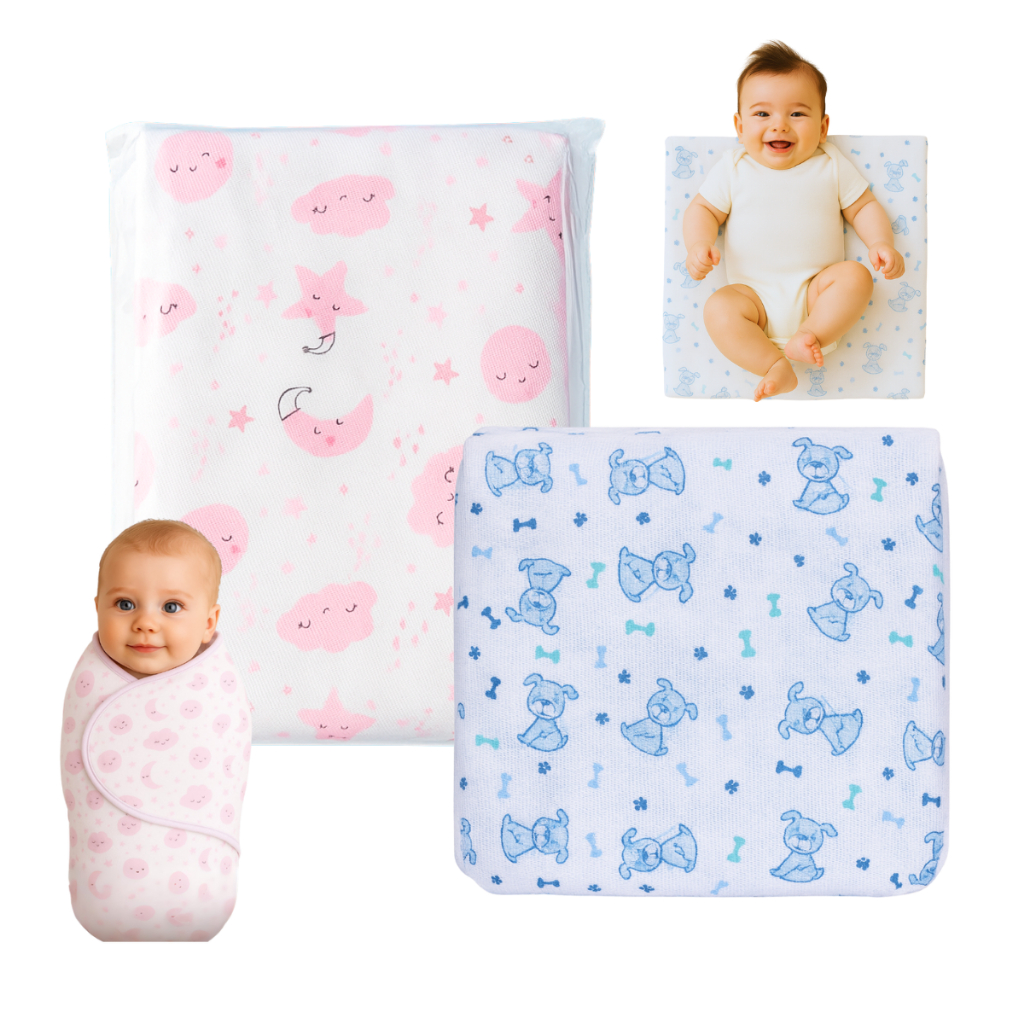 Kit Cueiro Swaddle e Fralda para Bebê Fraldas Dupla de Luxo Unissex Bebês Recém Nascido Bebe Algodão