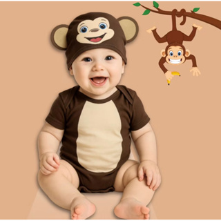 Body bebê Safari macaquinho com touca em Oferta na Shopee