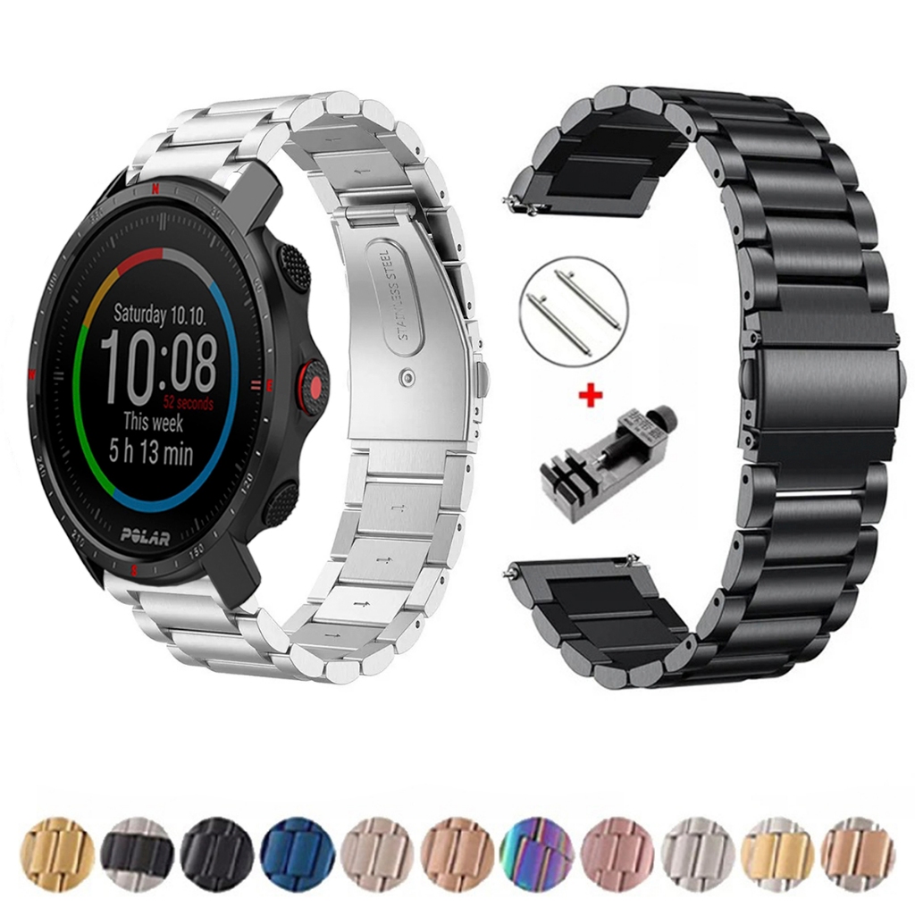 Pulseira de 22mm Metal Elos de aço inox para Smartwatch Polar Grit X Pro de Engate Rapido