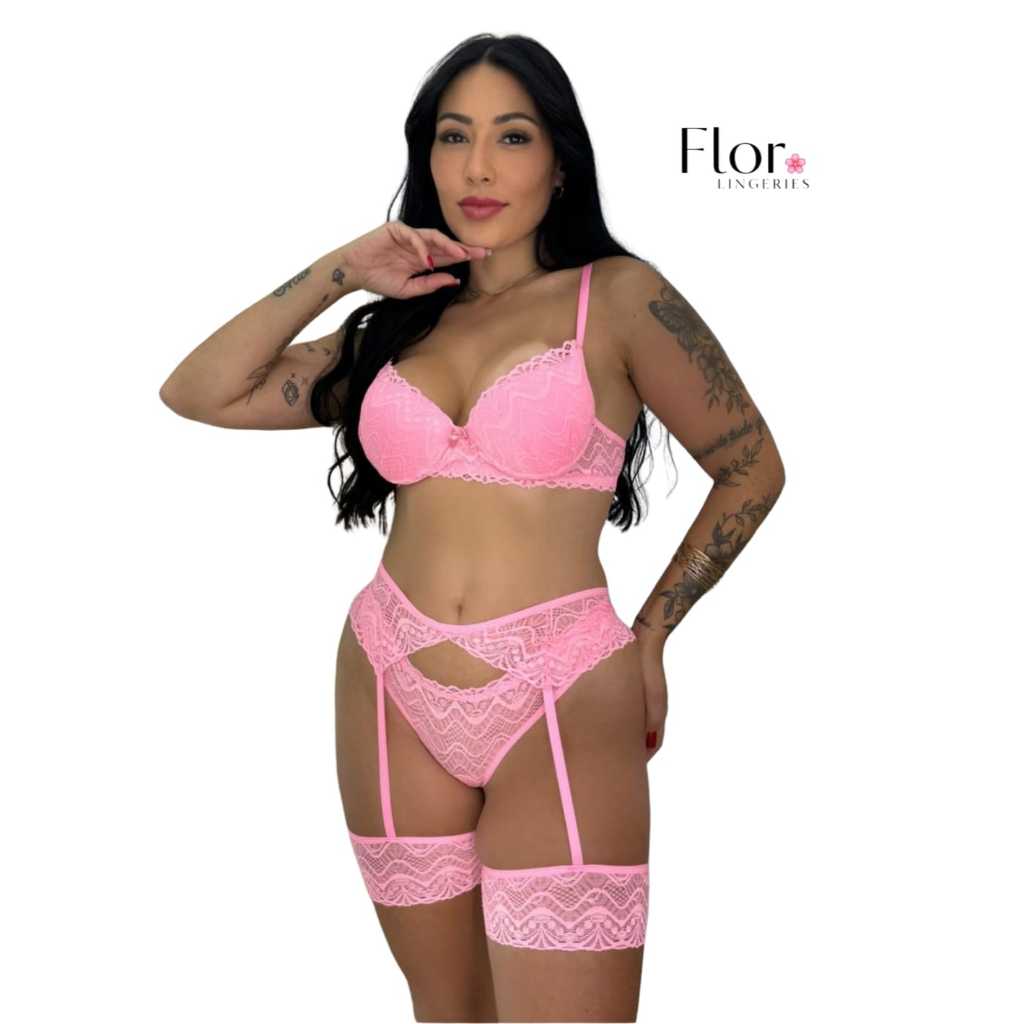 Conjunto Sandy com Bojo em Renda com Cinta-Liga | Confortável e Ajustável
