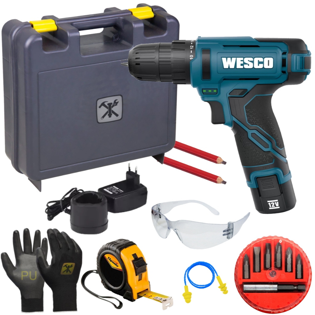 Parafusadeira A Bateria 12v 3/8'' Wesco Ws2556 Com Kit Maleta E Bit