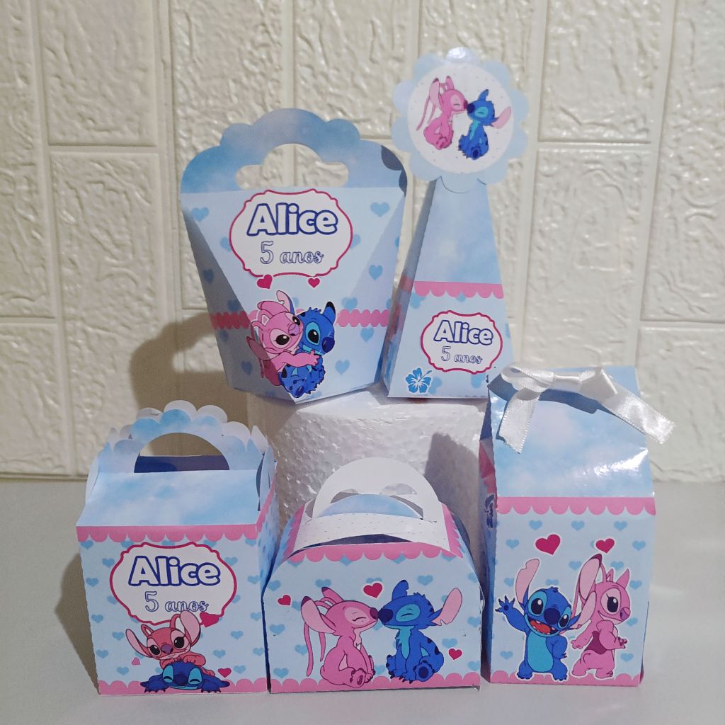 Kit Personalizado Para Lembrancinha Stitch e Angel (PEGUE E MONTE)/Kit Caixinhas Personalizadas