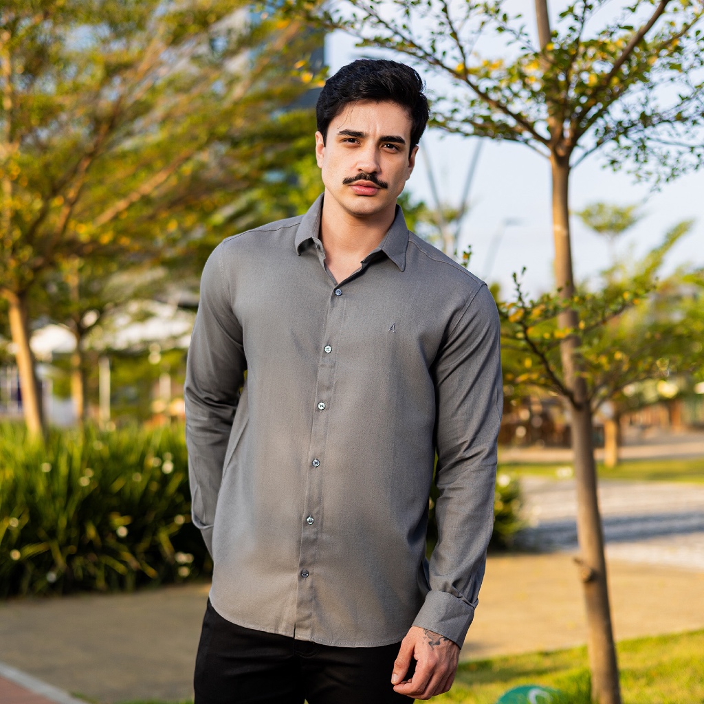 Camisa Social Masculina Manga Longa Algodão Linho Alta Qualidade
