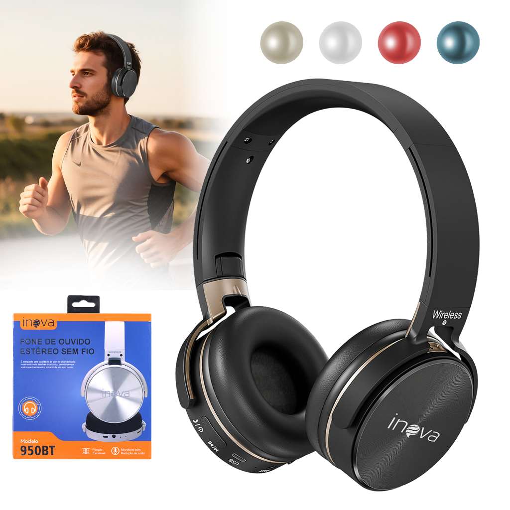 INOVA Fone Bluetooth Sem Fio Dobrável com Qualidade Som Hifi 5.3 Perfeito para Música, Chamadas Dia em Oferta na Shopee