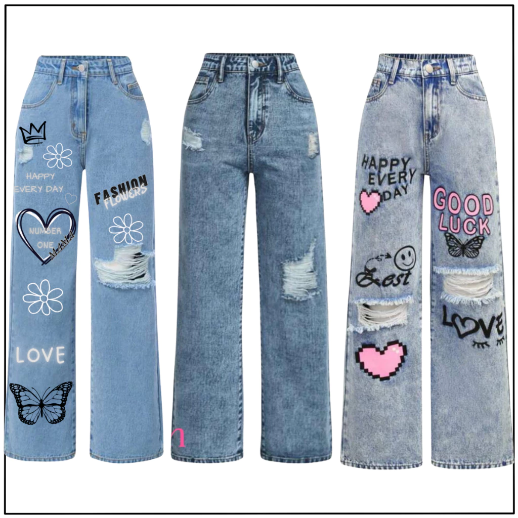 Kit 3 Calças Jeans Wide Leg Menina Infantil e Juvenil — imagem 1