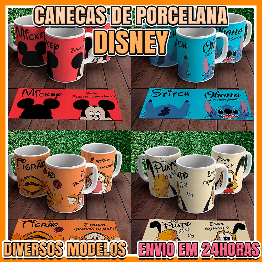Caneca Personagem Disney com Frases Divertidas – Mickey, Margarida, Pateta, Donald, Stitch e Mais.