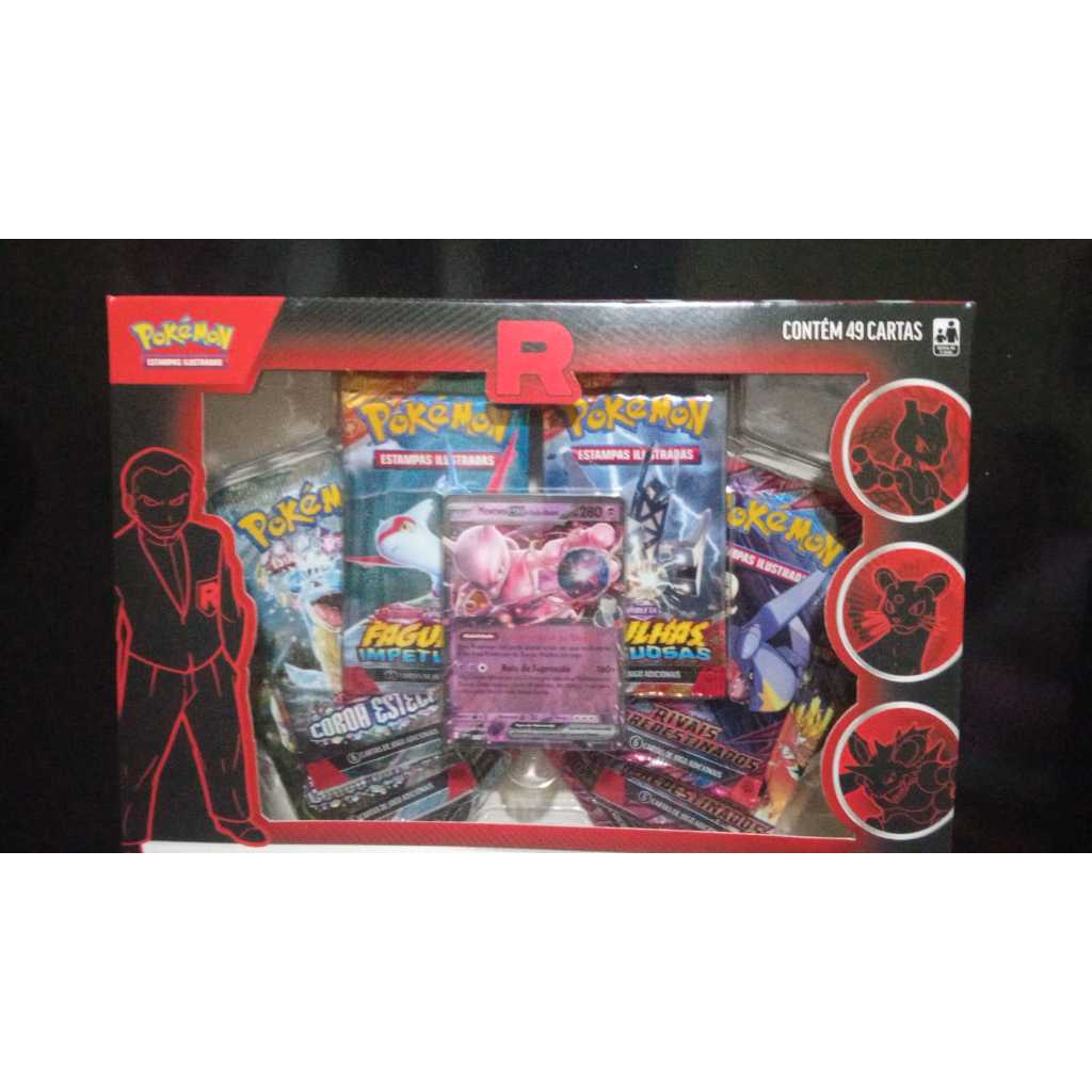 BOX POKÉMON COLEÇÃO EX EQUIPE ROCKET MEWTWO NIDOKING PERSIAN 49 CARTAS TCG BOOSTERS EV10 GIOVANNI