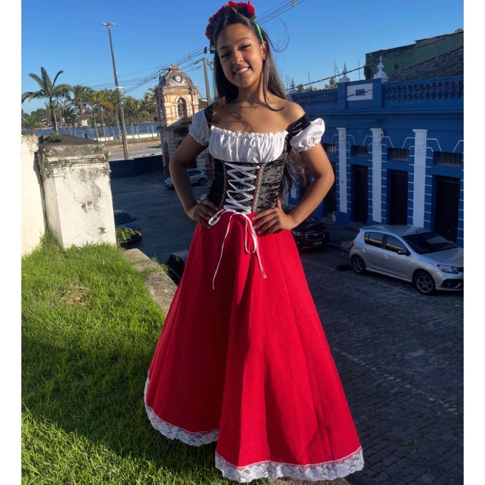 Vestido alemã saia longa na cor vermelho Oktoberfest — imagem 2 de 2