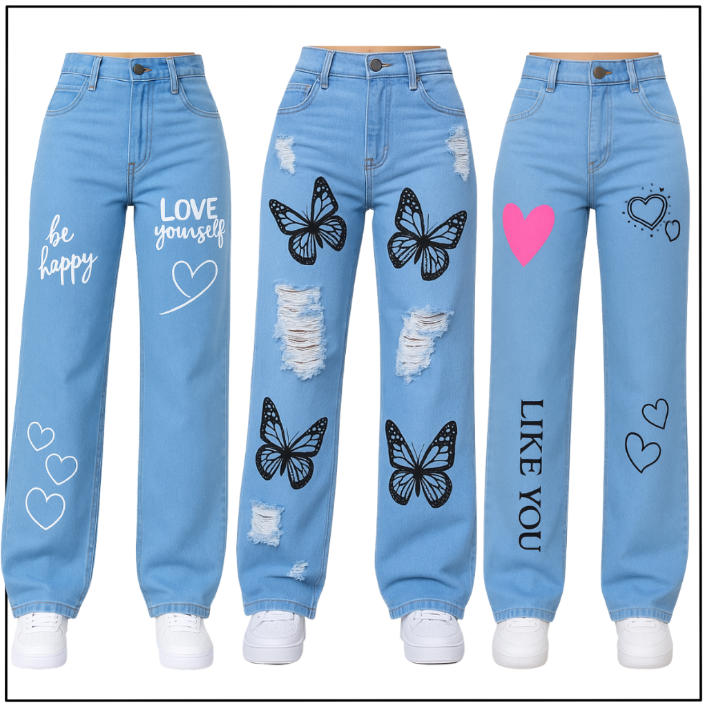 3 Calças Wide Leg Jeans e Sarja Infantil Juvenil Para Meninas