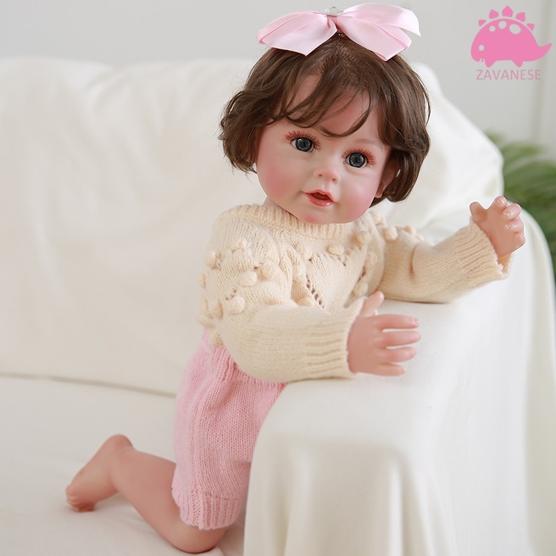 Boneca reborn bonito cabelo curto menina 100% silicone crianças bonecas ZAVANESE em Oferta na Shopee