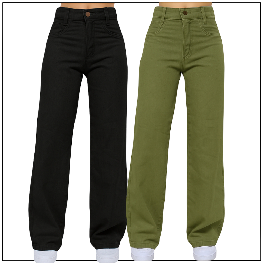 2 Calças Wide Leg Jeans e Sarja Infantil Juvenil Para Meninas
