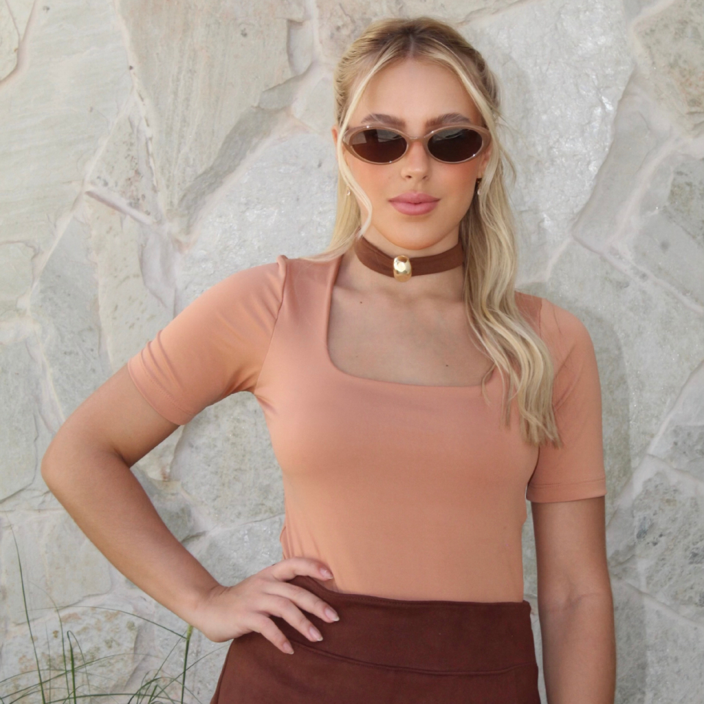 Blusa Decote Quadrado Baby look Feminino Confortável Elegante Casual Chic Tendência moda versátil Básica